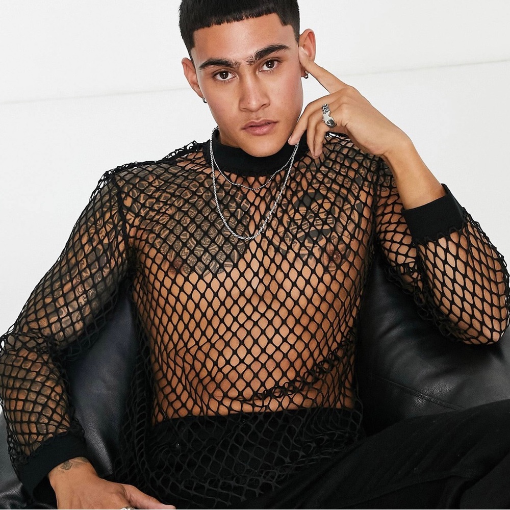 ASOS DESIGN long sleeve t-shirt in black mesh with high